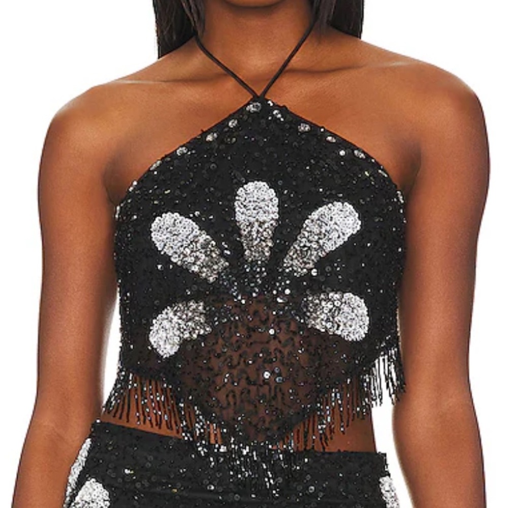 Bellini Sequin Top in Black Burst Size S Revolve